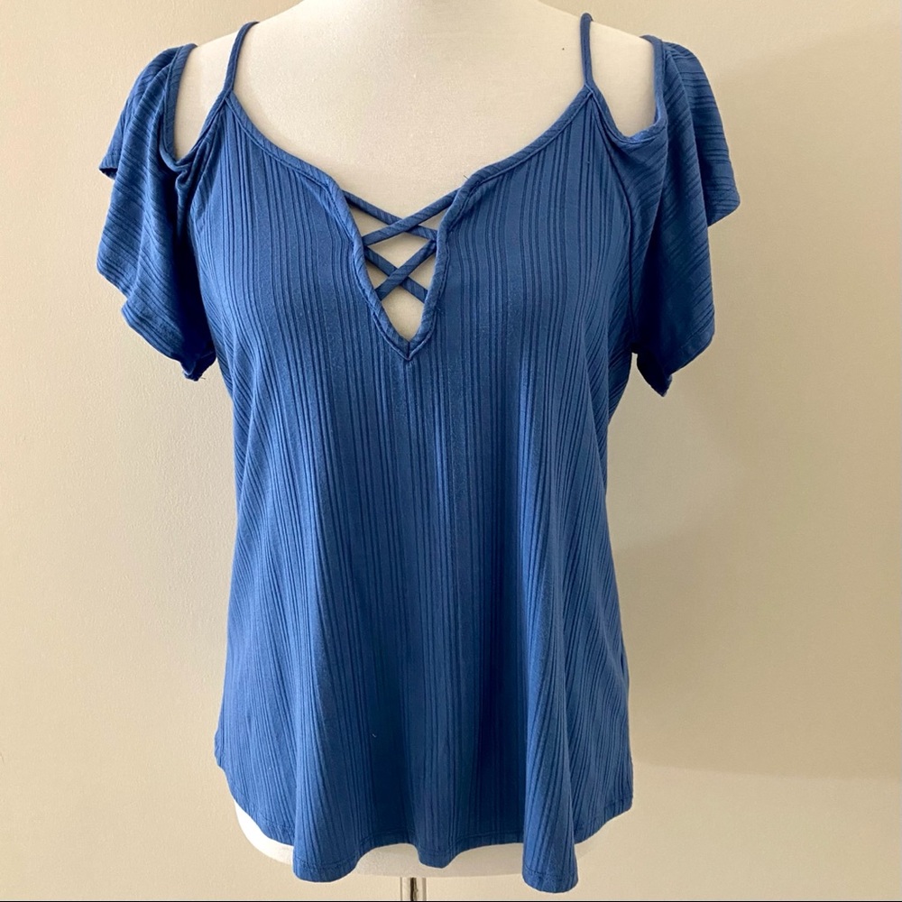 Purple Snow Blue Cold Shoulder Top